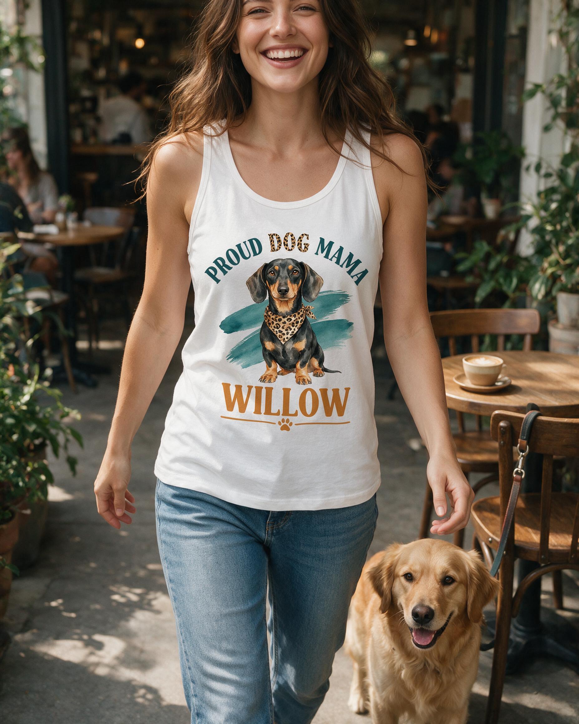 Leopard And Teal Dachshund Proud Dog Mama Personalized Tank Top β White