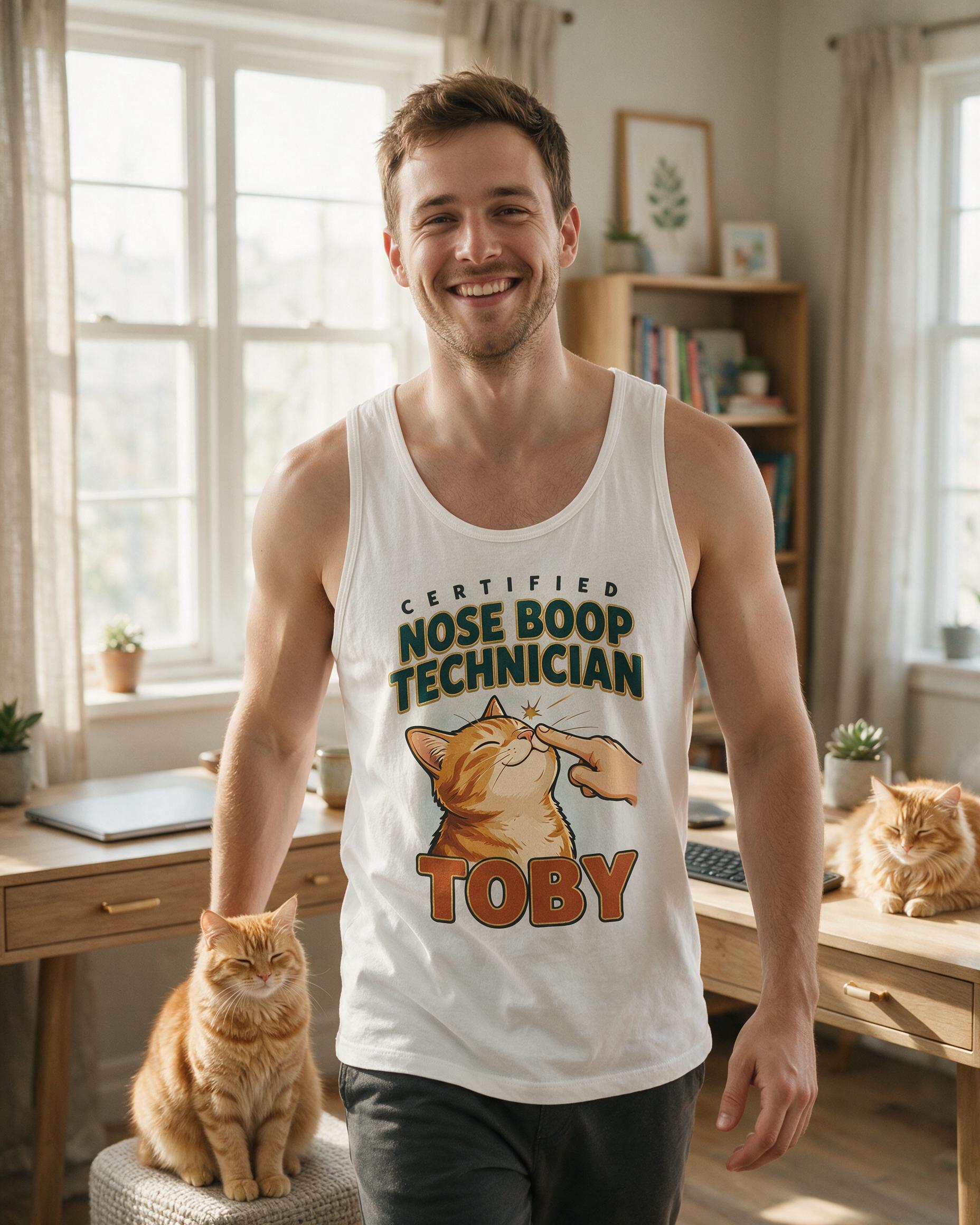 Certified Nose Boop Technician Cat Dad Personalized Tank Top — White