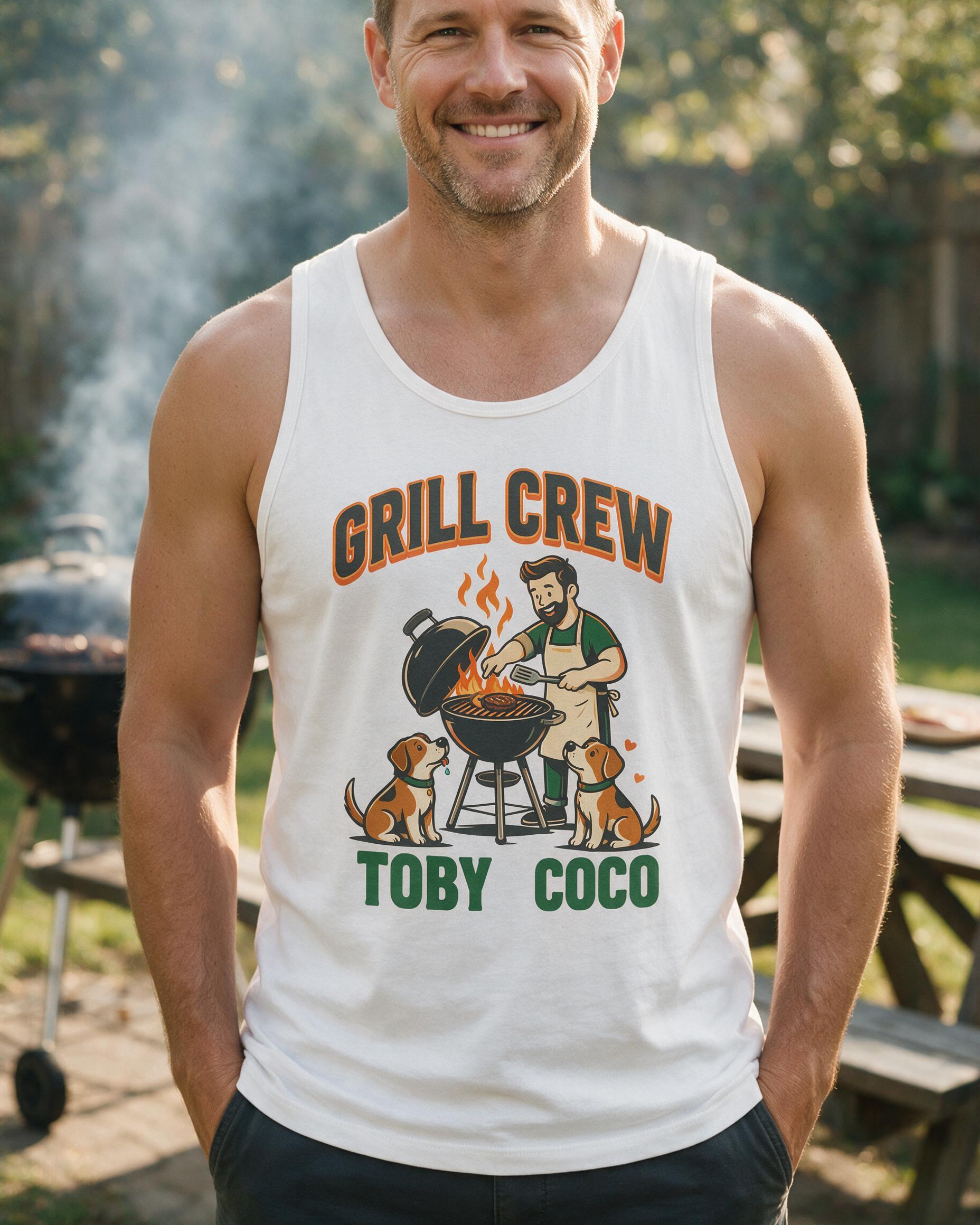 Backyard Grill Crew Dad And Dogs Two Names Tank Top — White