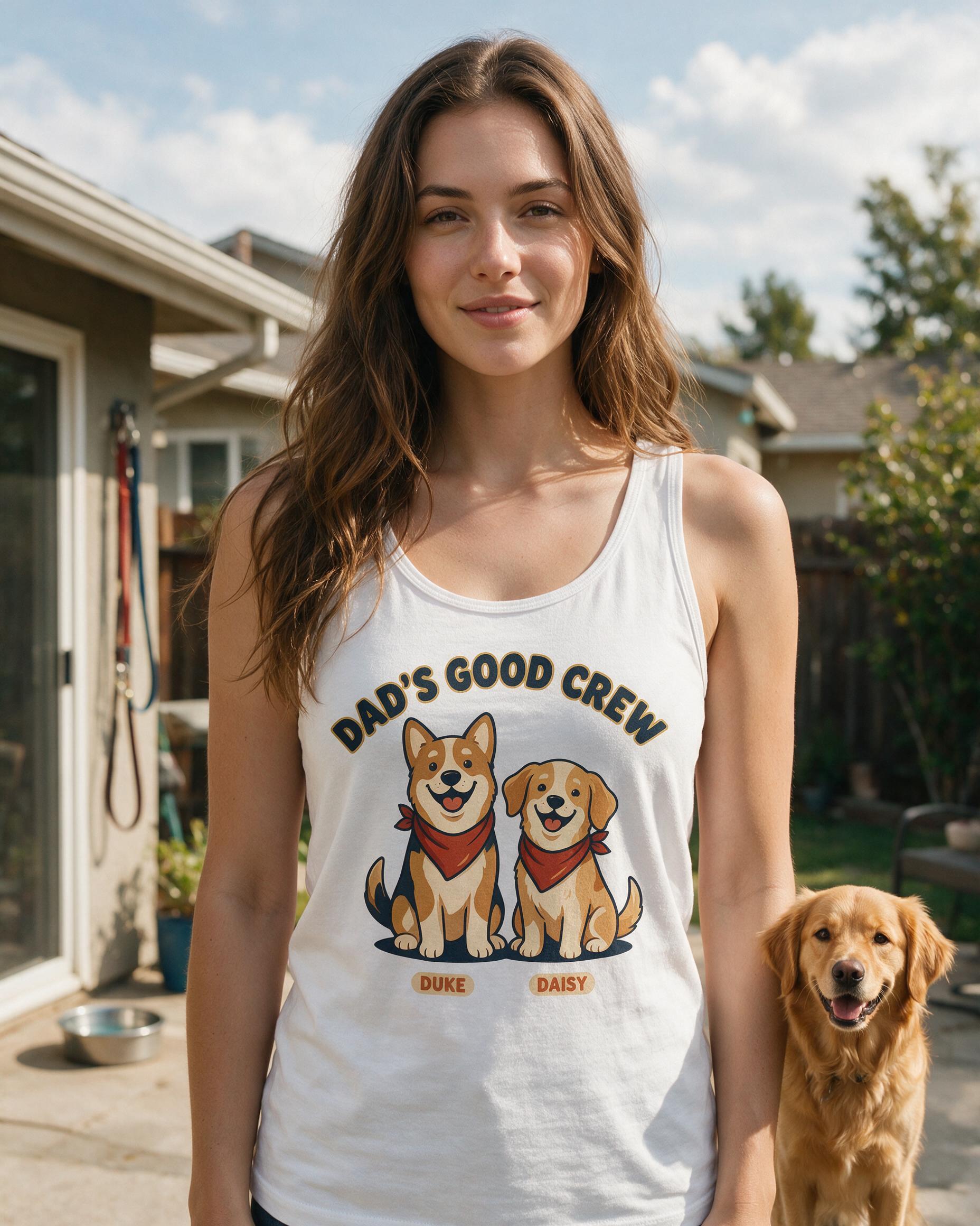 Dad's Good Crew Pets Photo Cartoon Two Names Tank Top — White