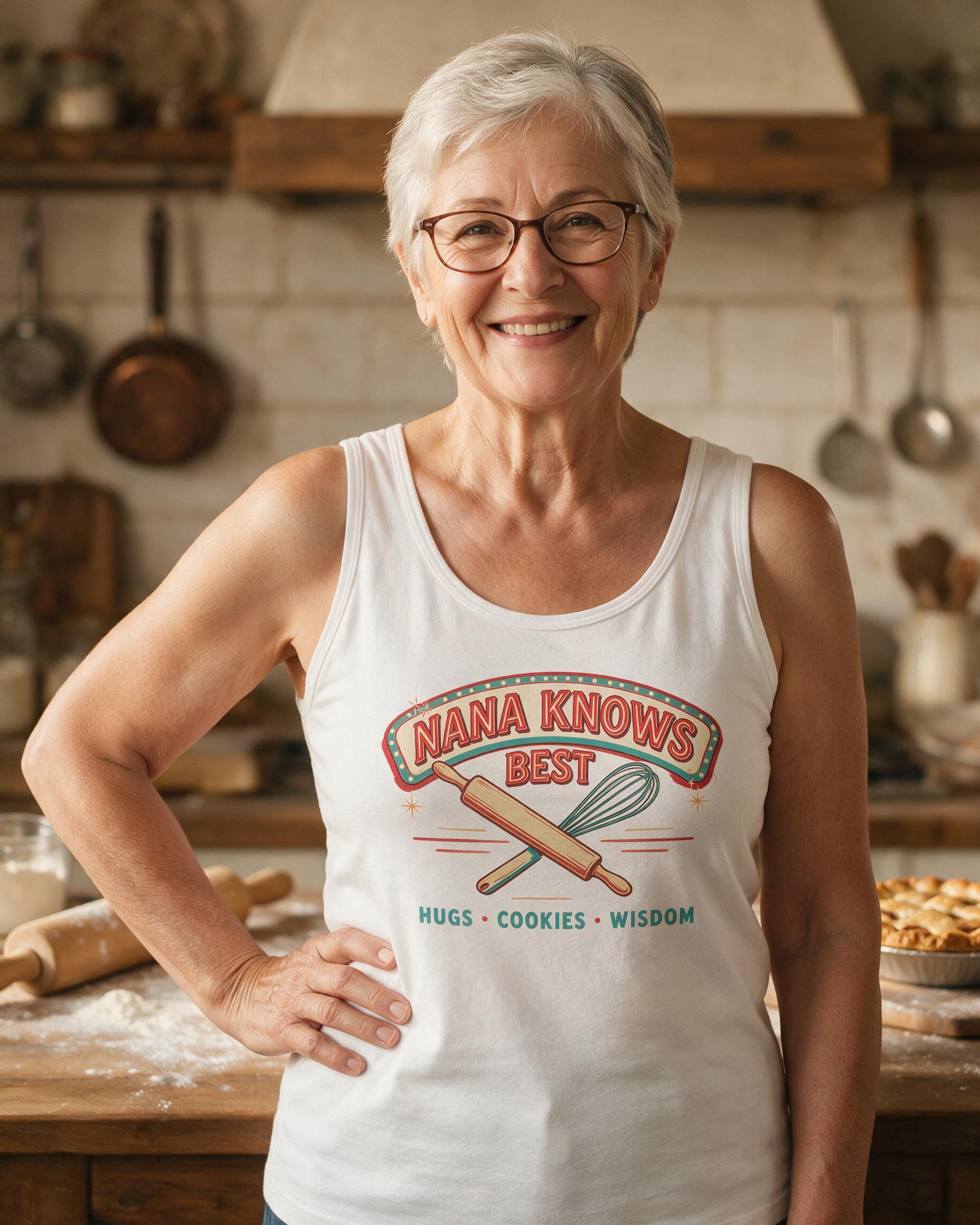 Nana Knows Best Retro Kitchen Personalized Tank Top — White