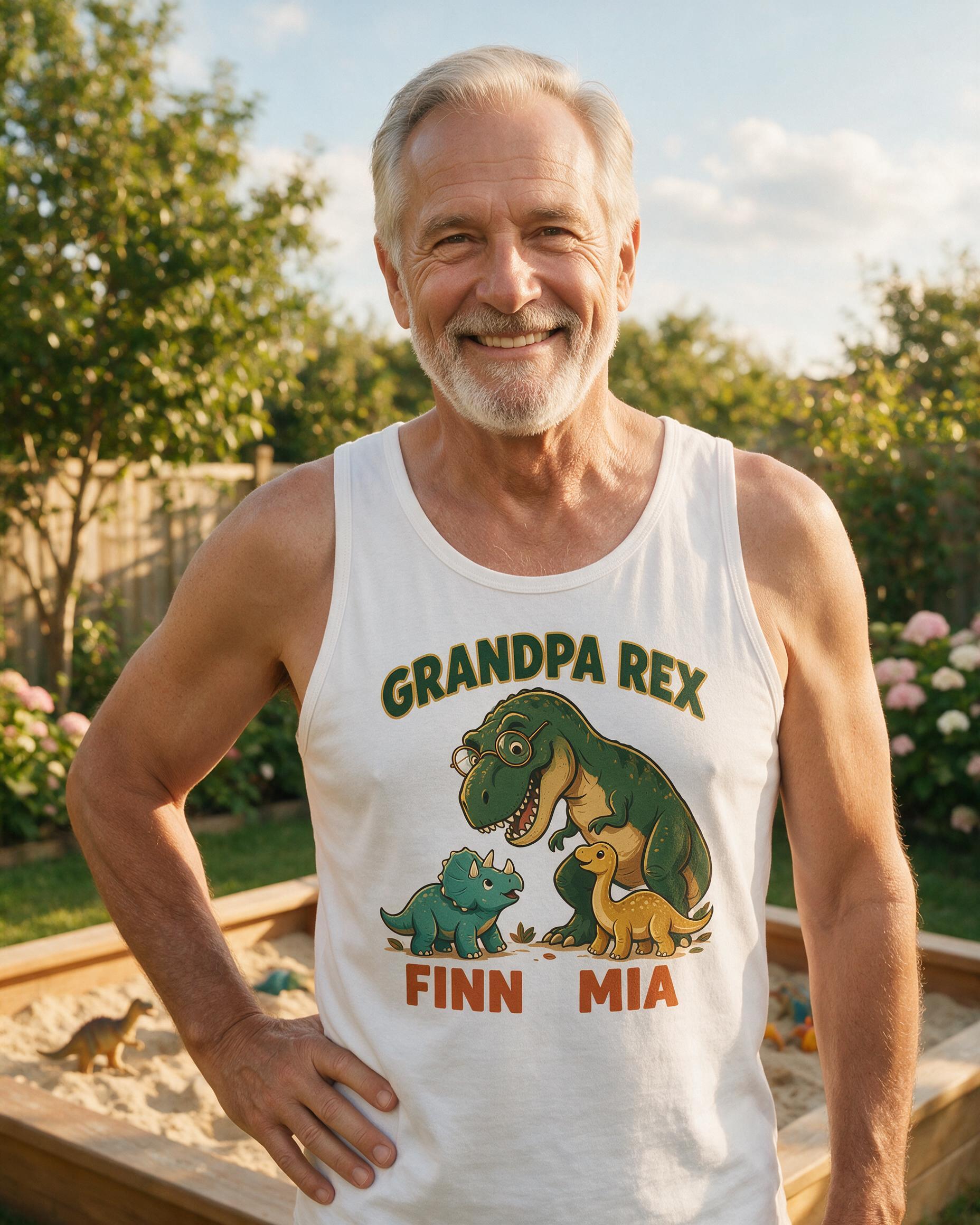 Grandpa Rex And Little Dinos Two Names Personalized Tank Top — White