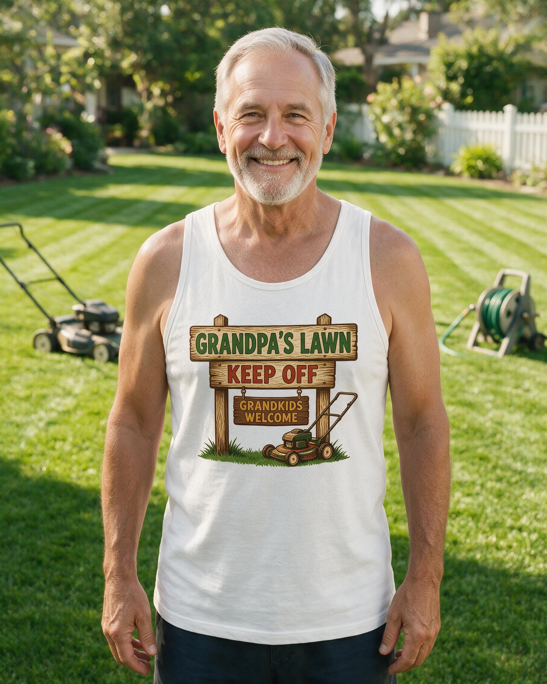 Grandpa's Lawn Keep Off Funny Sign Personalized Tank Top — White